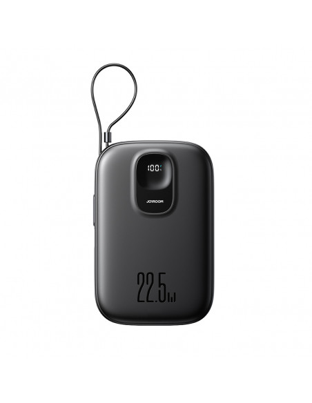 
10000 mAh išorinė baterija su integruotu 22,5 colio „iPhone Lightning“ USB-C laidu, 0,25 cm, juoda
