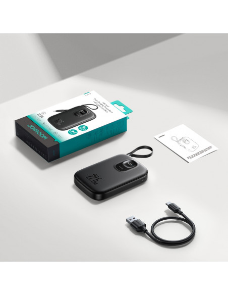 
10000 mAh išorinė baterija su integruotu 22,5 colio „iPhone Lightning“ USB-C laidu, 0,25 cm, juoda
