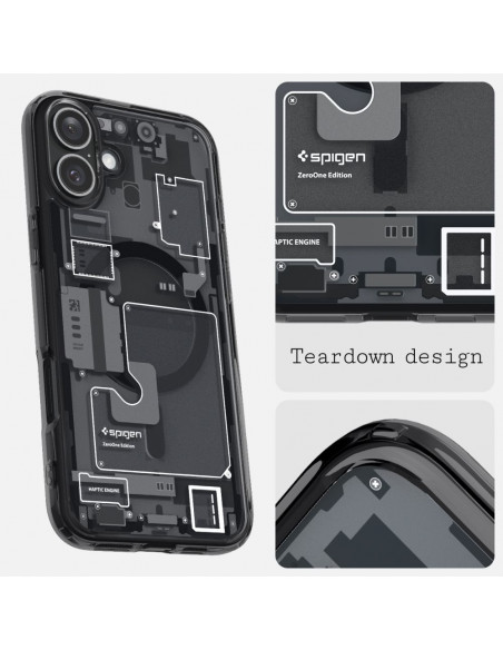 
„iPhone 16 Ultra Hybrid MagSafe Zero One“ apsauginis dėklas – tamsiai pilkas
