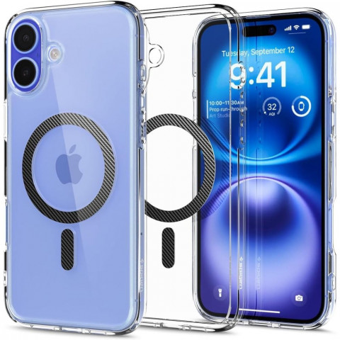 
„iPhone 16 Ultra Hybrid MagSafe“ anglies pluošto apsauginis dėklas – permatomas pilkas
