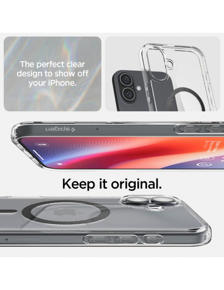 
„iPhone 16 Ultra Hybrid MagSafe“ anglies pluošto apsauginis dėklas – permatomas pilkas
