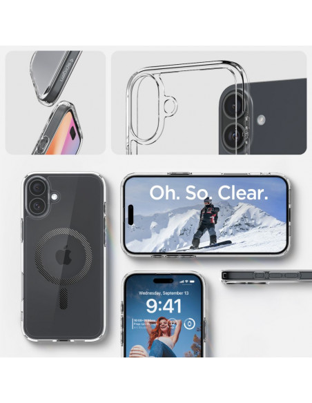 
„iPhone 16 Ultra Hybrid MagSafe“ anglies pluošto apsauginis dėklas – permatomas pilkas
