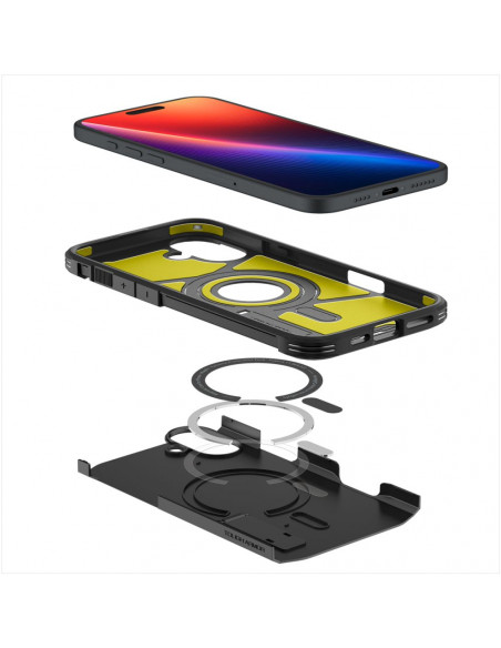 
Tvirtas „Armor MagSafe“ dėklas su stovu, skirtas „iPhone 16“ – juodas
