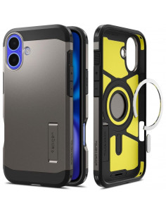 
Tvirtas „Armor MagSafe“ dėklas su stovu, skirtas „iPhone 16“ – metalo spalvos
