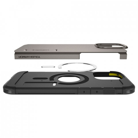 
„iPhone 16 Pro“ dėklas su tvirtu „Tough Armor MagSafe“ laikikliu – pistoleto metalo spalvos
