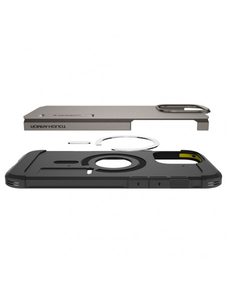 
„iPhone 16 Pro“ dėklas su tvirtu „Tough Armor MagSafe“ laikikliu – pistoleto metalo spalvos
