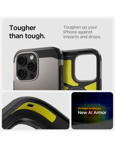 
„iPhone 16 Pro“ dėklas su tvirtu „Tough Armor MagSafe“ laikikliu – pistoleto metalo spalvos
