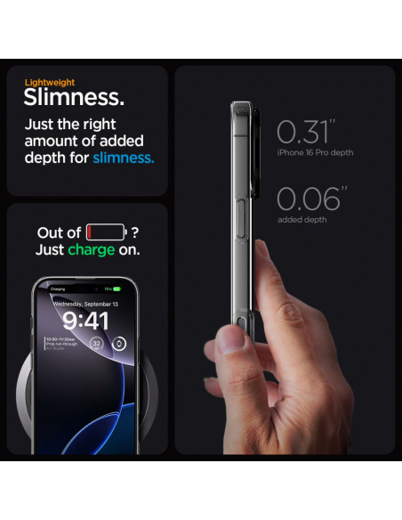 
„iPhone 16 Pro“ skirtas „MagSafe“ dėklas su skystųjų kristalų ekranu – skaidrus
