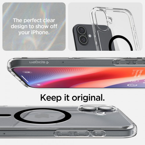 
„iPhone 16 Plus Ultra Hybrid Mag“ galinis dėklas su „MagSafe“ – permatomas juodas

