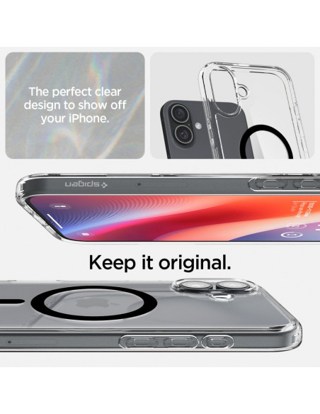 
„iPhone 16 Plus Ultra Hybrid Mag“ galinis dėklas su „MagSafe“ – permatomas juodas
