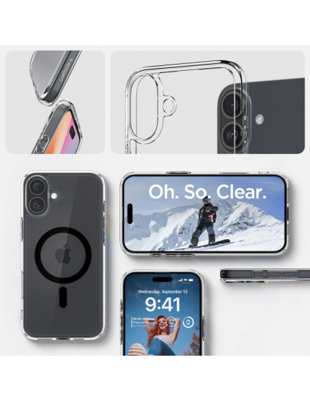 
„iPhone 16 Plus Ultra Hybrid Mag“ galinis dėklas su „MagSafe“ – permatomas juodas
