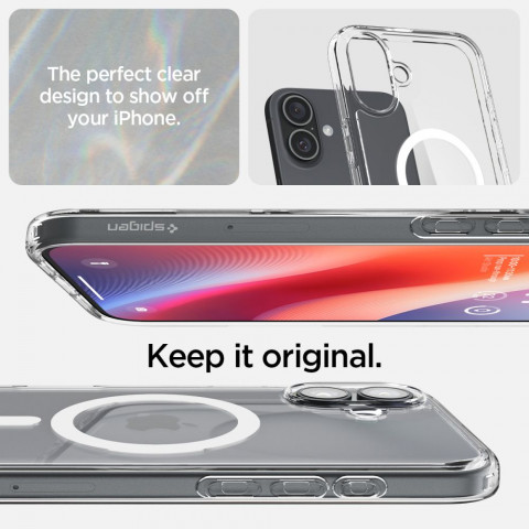 
„iPhone 16 Plus Ultra Hybrid Mag“ galinis dėklas su „MagSafe“ – permatomai baltas

