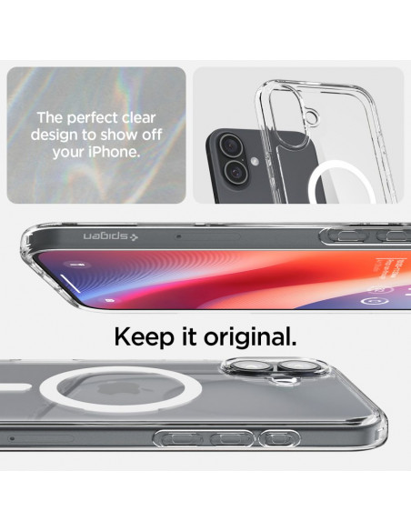 
„iPhone 16 Plus Ultra Hybrid Mag“ galinis dėklas su „MagSafe“ – permatomai baltas
