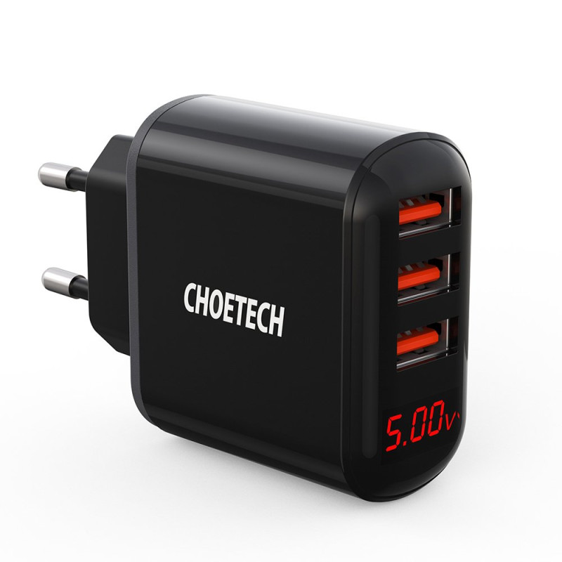 Sieninis pakrovėjas 3xUSB 3.4A juodas