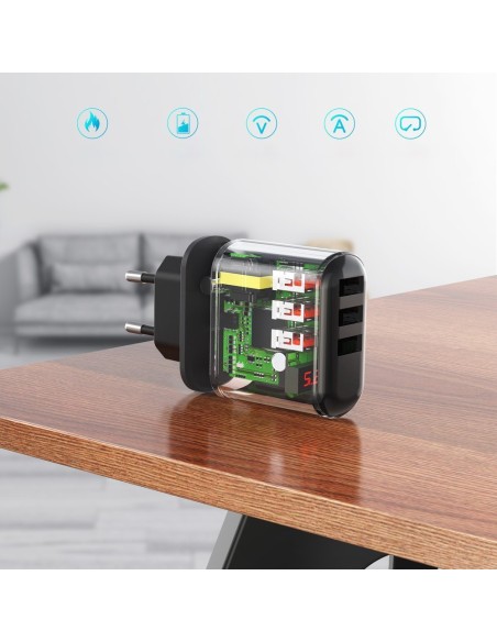 Sieninis pakrovėjas 3xUSB 3.4A juodas Sieninis pakrovėjas 3xUSB 3.4A juodas