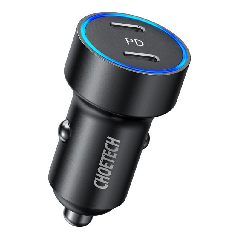 Automobilinis įkroviklis 2xUSB Type C Power Delivery 3.0 QuickCharge 3.0 AFC 36W 2.4A juoda
