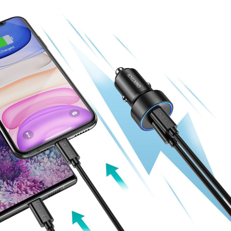 Automobilinis įkroviklis 2xUSB Type C Power Delivery 3.0 QuickCharge 3.0 AFC 36W 2.4A juoda
