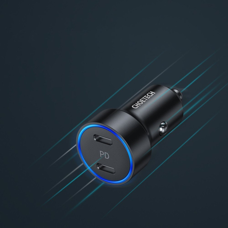 Automobilinis įkroviklis 2xUSB Type C Power Delivery 3.0 QuickCharge 3.0 AFC 36W 2.4A juoda