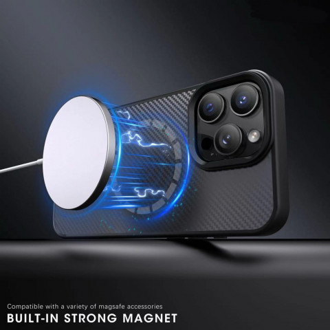 
„Samsung Galaxy S25+“ anglies pluošto dėklas su „MagSafe“ technologija – juodas
