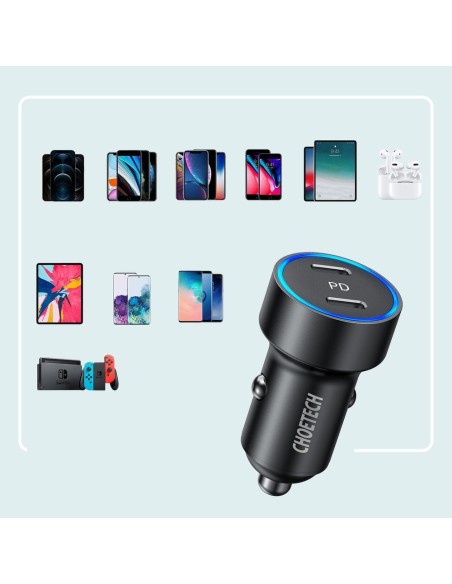 Automobilinis įkroviklis 2xUSB Type C Power Delivery 3.0 QuickCharge 3.0 AFC 36W 2.4A juoda Automobilinis įkroviklis 2xUSB Type C Power Delivery 3.0 QuickCharge 3.0 AFC 36W 2.4A juoda