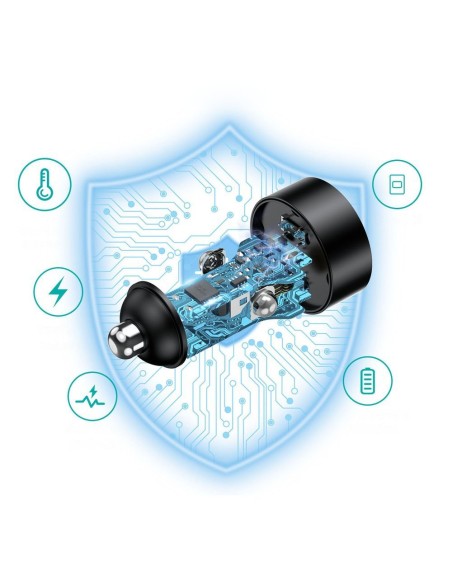 Automobilinis įkroviklis 2xUSB Type C Power Delivery 3.0 QuickCharge 3.0 AFC 36W 2.4A juoda Automobilinis įkroviklis 2xUSB Type C Power Delivery 3.0 QuickCharge 3.0 AFC 36W 2.4A juoda