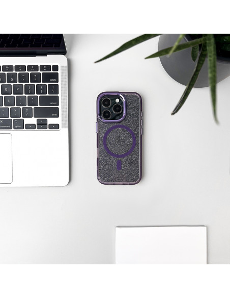 
„Samsung Galaxy S25“ blizgučių dėklas su „Mag Safe“ – violetinis su blizgučiais
