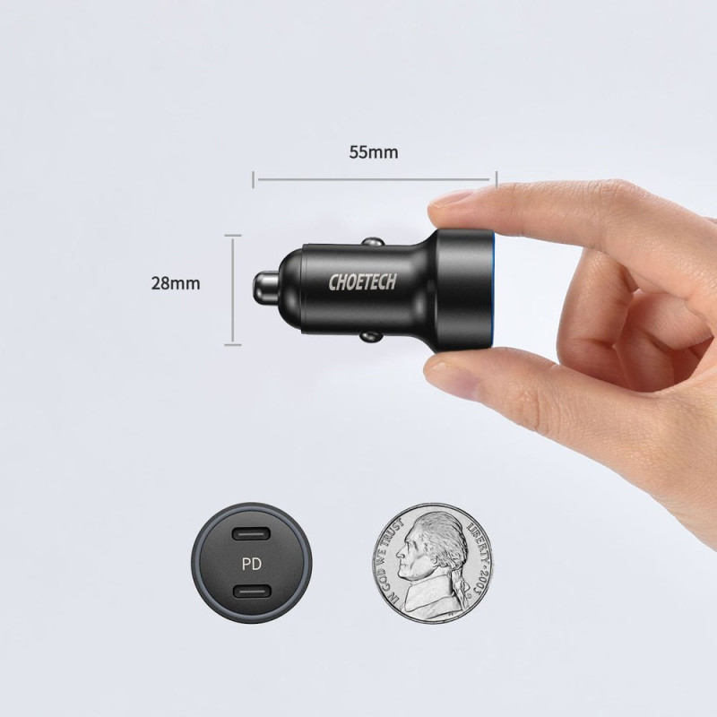 Automobilinis įkroviklis 2xUSB Type C Power Delivery 3.0 QuickCharge 3.0 AFC 36W 2.4A juoda