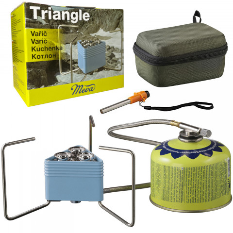 
TRIANGLE dujinė viryklė su kasetėmis, 3 degikliais, 2,3 kW žiebtuvėlis
