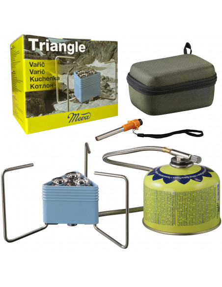 
TRIANGLE dujinė viryklė su kasetėmis, 3 degikliais, 2,3 kW žiebtuvėlis
