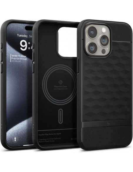 
„Caseology Parallax Mag iPhone 15 Pro“ dėklas su „MagSafe“ – matinės juodos spalvos
