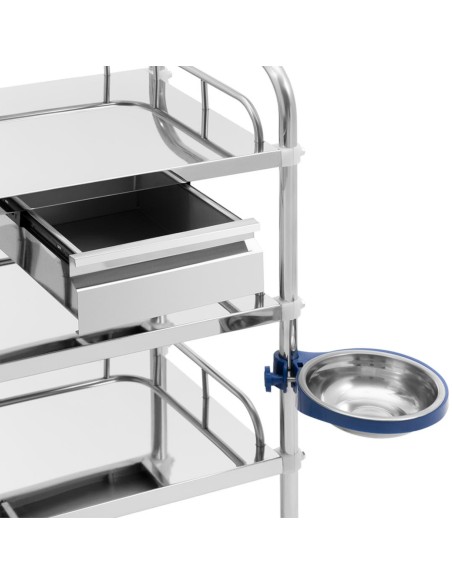 Kosmetinio gydymo laboratorinis vežimėlis iš plieno, stalčius, 3 lentynos, 55 x 60 x 87 cm Kosmetinio gydymo laboratorinis vežimėlis iš plieno, stalčius, 3 lentynos, 55 x 60 x 87 cm