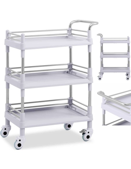 Kosmetinių procedūrų laboratorinis vežimėlis su 3 lentynomis 72 x 44 x 99 cm 30 kg Kosmetinių procedūrų laboratorinis vežimėlis su 3 lentynomis 72 x 44 x 99 cm 30 kg