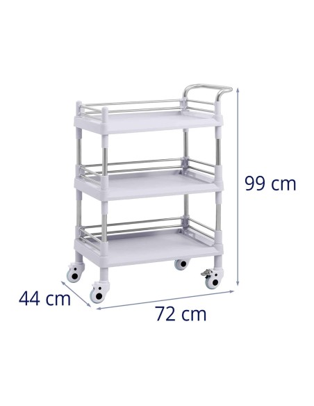 Kosmetinių procedūrų laboratorinis vežimėlis su 3 lentynomis 72 x 44 x 99 cm 30 kg Kosmetinių procedūrų laboratorinis vežimėlis su 3 lentynomis 72 x 44 x 99 cm 30 kg
