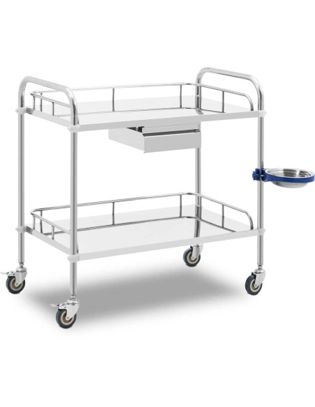 Kosmetinio gydymo laboratorinis vežimėlis iš plieno 2 lentynos 1 stalčius 85 x 66 x 86 cm 20 kg Kosmetinio gydymo laboratorinis vežimėlis iš plieno 2 lentynos 1 stalčius 85 x 66 x 86 cm 20 kg