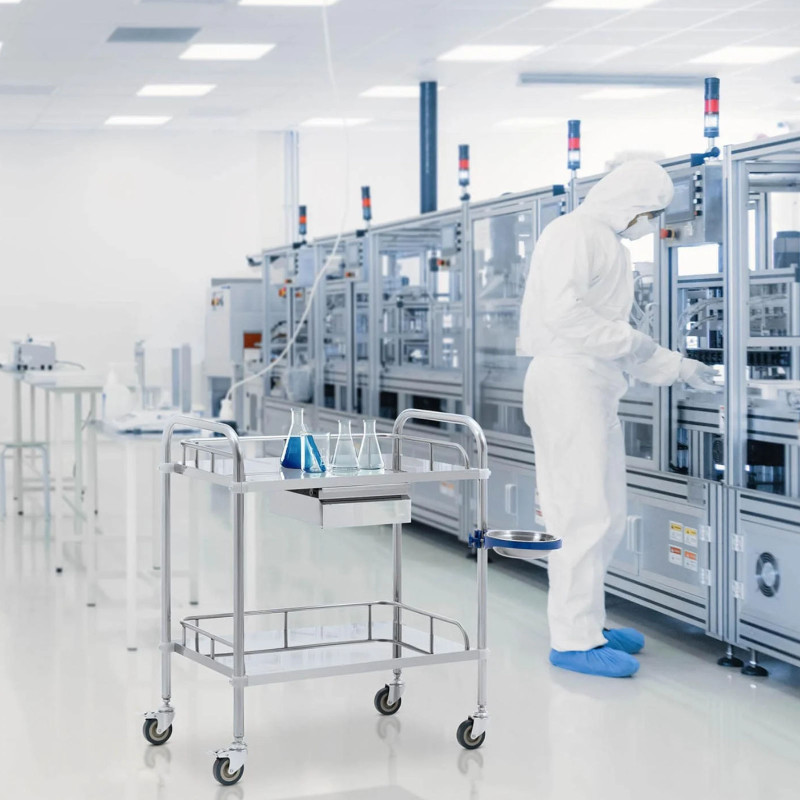 Kosmetinio gydymo laboratorinis vežimėlis iš plieno 2 lentynos 1 stalčius 85 x 66 x 86 cm 20 kg