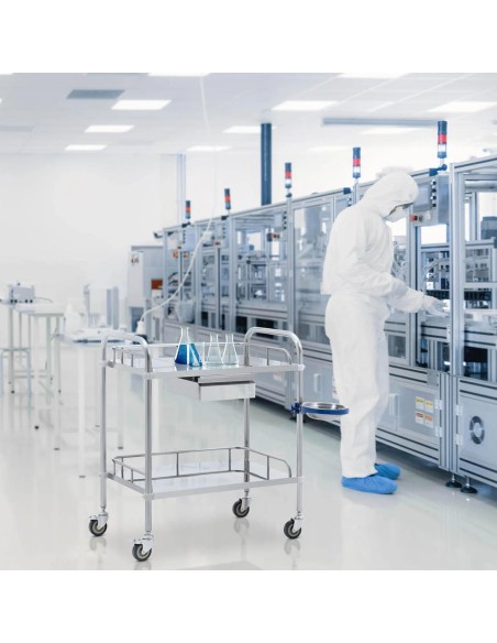 Kosmetinio gydymo laboratorinis vežimėlis iš plieno 2 lentynos 1 stalčius 85 x 66 x 86 cm 20 kg Kosmetinio gydymo laboratorinis vežimėlis iš plieno 2 lentynos 1 stalčius 85 x 66 x 86 cm 20 kg