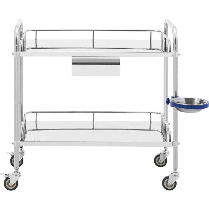 Kosmetinio gydymo laboratorinis vežimėlis iš plieno 2 lentynos 1 stalčius 85 x 66 x 86 cm 20 kg