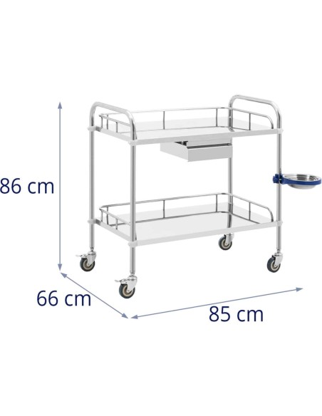 Kosmetinio gydymo laboratorinis vežimėlis iš plieno 2 lentynos 1 stalčius 85 x 66 x 86 cm 20 kg Kosmetinio gydymo laboratorinis vežimėlis iš plieno 2 lentynos 1 stalčius 85 x 66 x 86 cm 20 kg