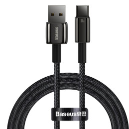 Volframo auksinis kabelis USB-USB-C 480Mb-s 100W 1m juodas