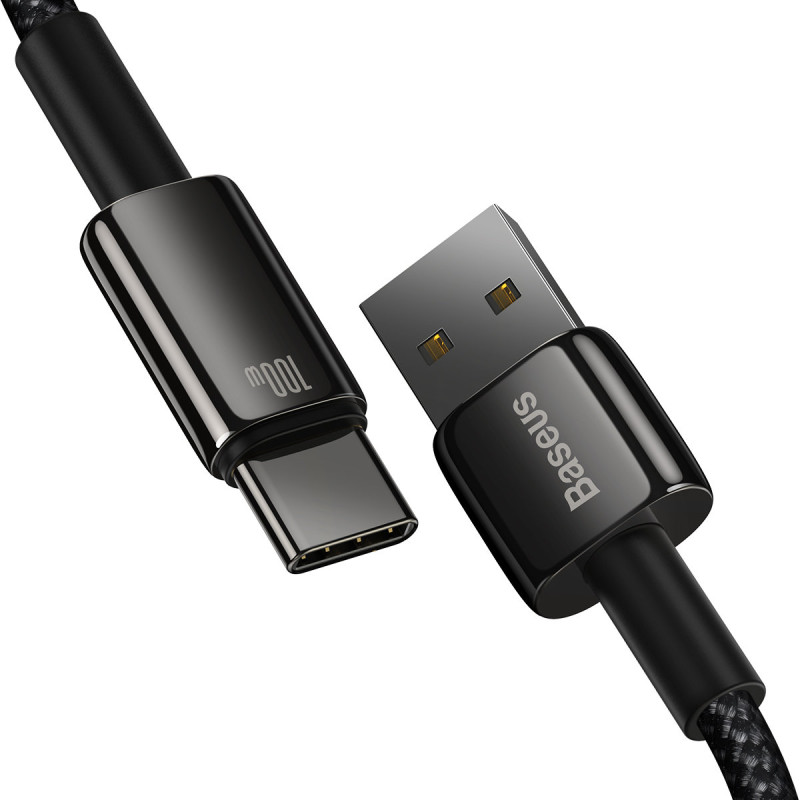 Volframo auksinis kabelis USB-USB-C 480Mb-s 100W 1m juodas