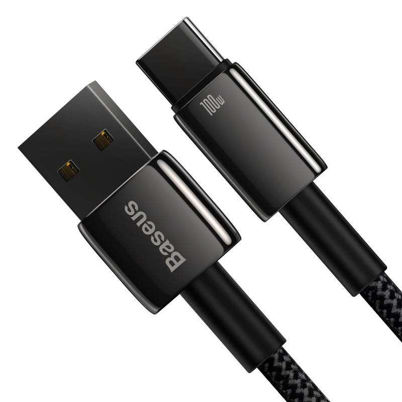 Volframo auksinis kabelis USB-USB-C 480Mb-s 100W 1m juodas