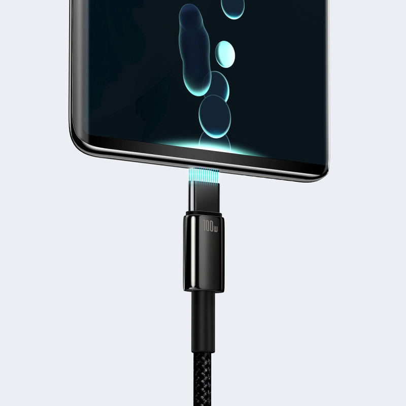 Volframo auksinis kabelis USB-USB-C 480Mb-s 100W 1m juodas