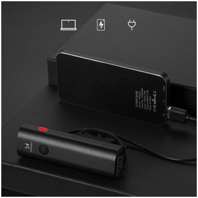 Dviračio priekinis žibintas USB balta šviesa 4 darbo režimai juoda