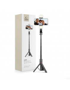 
„Bluetooth“ asmenukių lazda su trikoju ir LED lempute iki 105 cm - juoda
