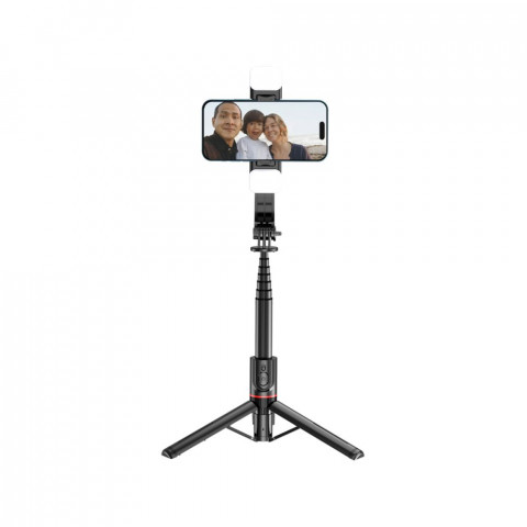 
„Bluetooth“ asmenukių lazda su trikoju ir LED lempute iki 105 cm - juoda
