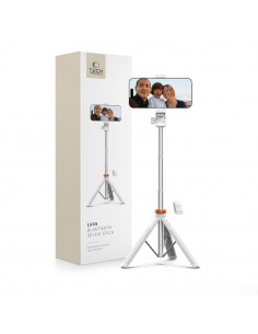 
„Bluetooth“ asmenukių lazda su trikoju, nuotolinio valdymo pultu ir galvute, kurios ilgis 180–148 cm – balta
