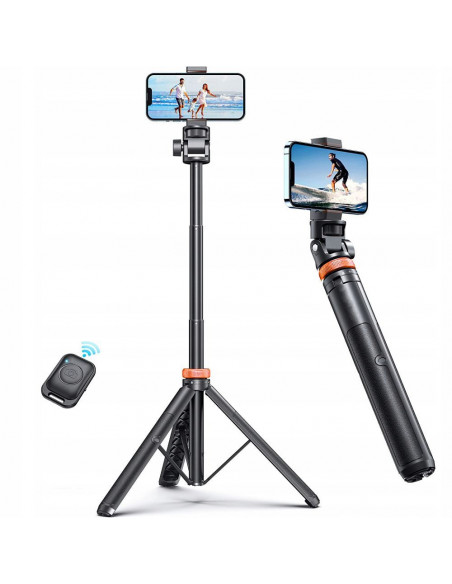 
„Bluetooth“ asmenukių lazda su trikoju, nuotolinio valdymo pultu ir galvute, kurios ilgis 180–148 cm – balta
