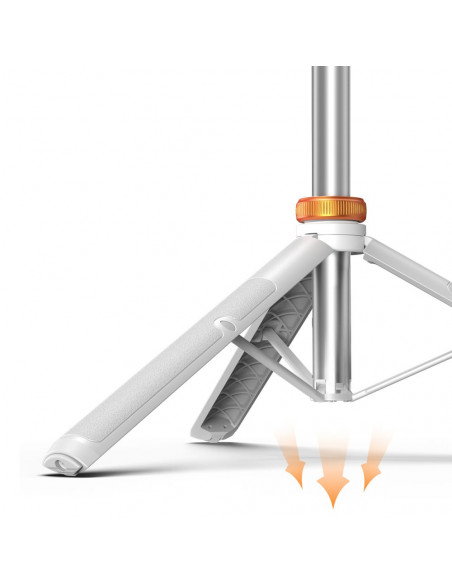 
„Bluetooth“ asmenukių lazda su trikoju, nuotolinio valdymo pultu ir galvute, kurios ilgis 180–148 cm – balta
