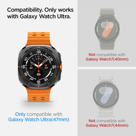 
Grūdinto stiklo dėklas su tvirtinimo rėmeliu, skirtas „Samsung Galaxy Watch Ultra 47 mm“ – 2 vnt.

