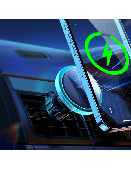 Sidabrinis automobilinis telefono laikiklis su Qi 15W MagSafe indukciniu įkrovikliu Sidabrinis automobilinis telefono laikiklis su Qi 15W MagSafe indukciniu įkrovikliu
